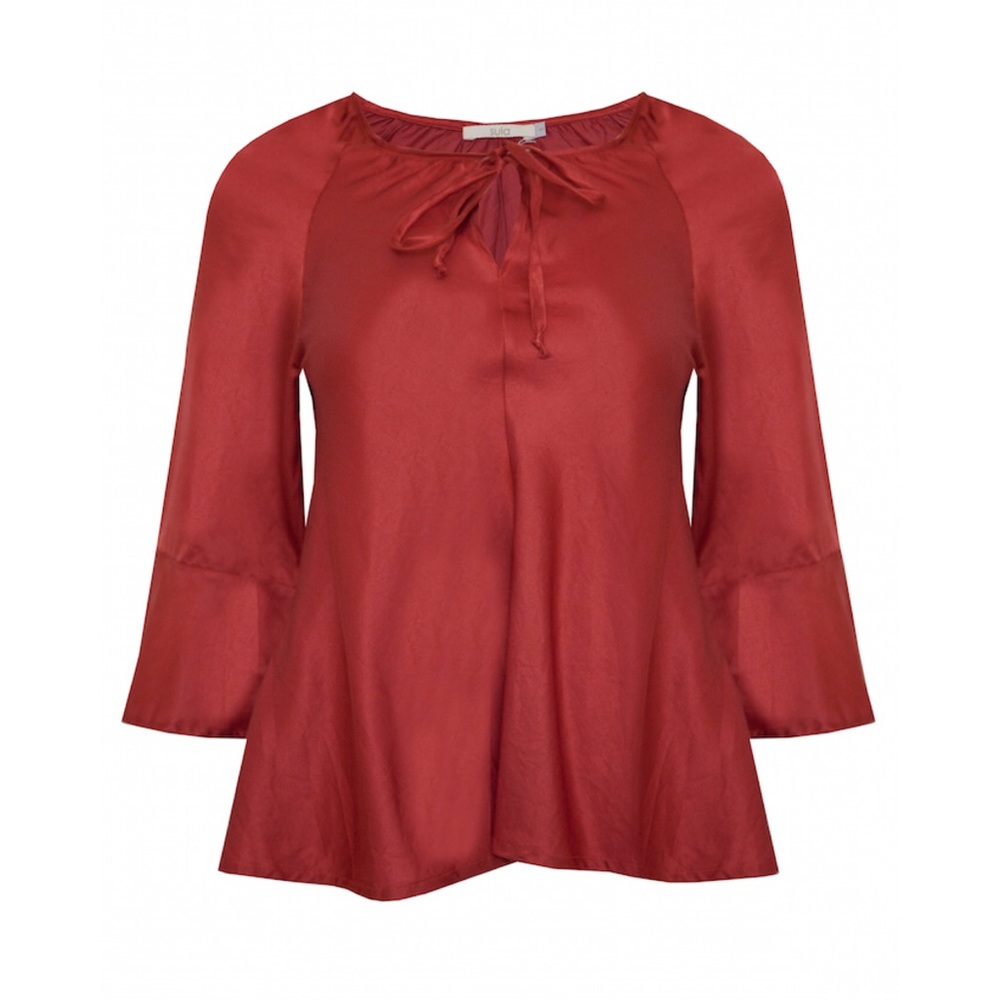 SULA Red Silk Tie Neck Swing Blouse